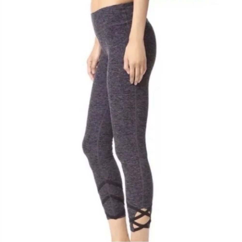 BEYOND YOGA Purple/Black Strappy Ballet Lattice Ankle Yoga Legging Sz S